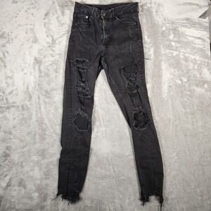 H&M Jeans Women's 25X28 (Tag  28) Distress Cut-Off Skinny Ankle High Waist Black